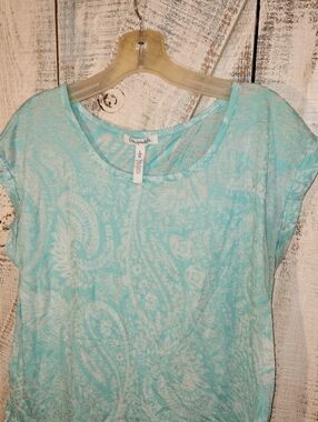 AEROPOSTALE L Mint Green Sheer Cap Sleeve Tee Festival Summer Vacay